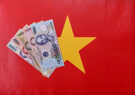 Vietnam money, dong, paper banknotes, cash. Vietnamese money for doing business, traveling