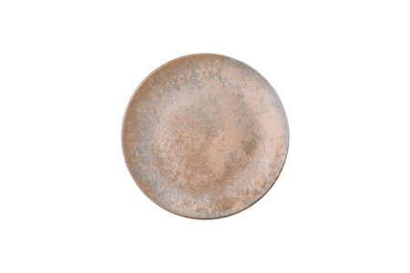 Empty round plate for food, kitchen utensils on dining table. Empty plate on backgroundの写真素材