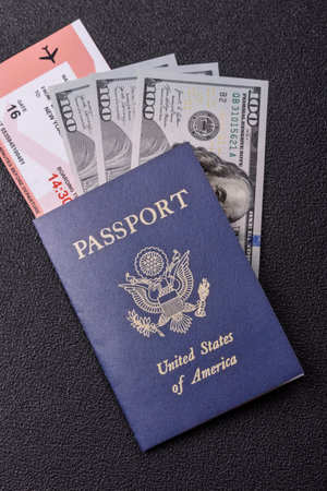 US passport for traveling, flying and doing business. USA document, id for crossing the borderの写真素材