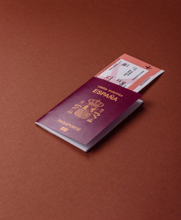 Spain passport for traveling, flying and doing business. Spanish document, id for crossing the borderの写真素材