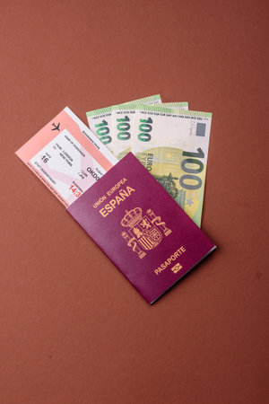 Spain passport for traveling, flying and doing business. Spanish document, id for crossing the borderの写真素材