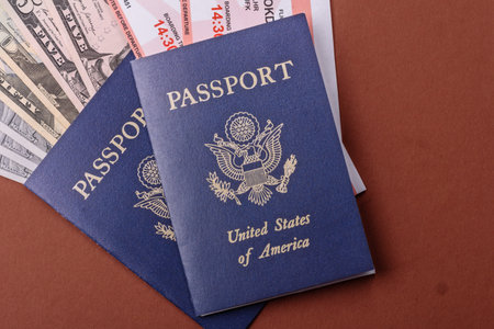 US passport for traveling, flying and doing business. USA document, id for crossing the borderの写真素材