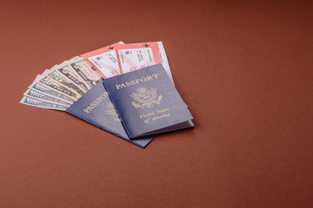 US passport for traveling, flying and doing business. USA document, id for crossing the borderの写真素材