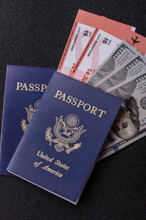 US passport for traveling, flying and doing business. USA document, id for crossing the borderの写真素材