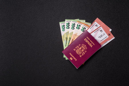 Spain passport for traveling, flying and doing business. Spanish document, id for crossing the borderの写真素材