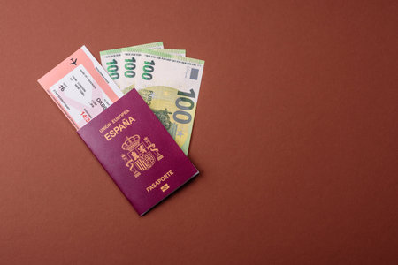 Spain passport for traveling, flying and doing business. Spanish document, id for crossing the borderの写真素材