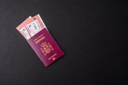Spain passport for traveling, flying and doing business. Spanish document, id for crossing the borderの写真素材