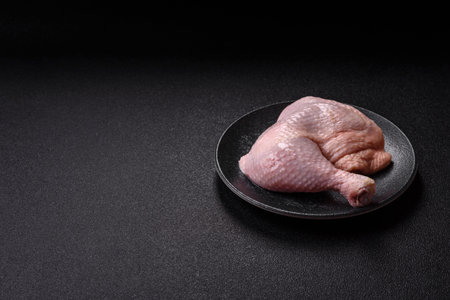Chicken raw leg or quarter, fresh meat for cooking on barbecue. Chicken quarter for baking at homeの写真素材