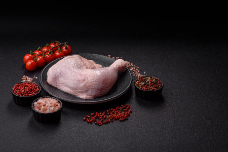 Chicken raw leg or quarter, fresh meat for cooking on barbecue. Chicken quarter for baking at homeの写真素材