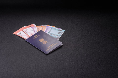 Indian passport and tickets for traveling, flying and doing business. India document, id for...