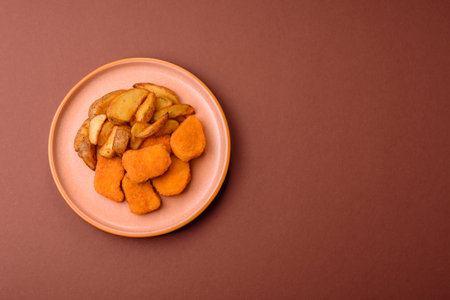 Crispy chicken nuggets, meat takeaway meal with salt and spices. Chicken nuggets, fast food, junk foodの写真素材