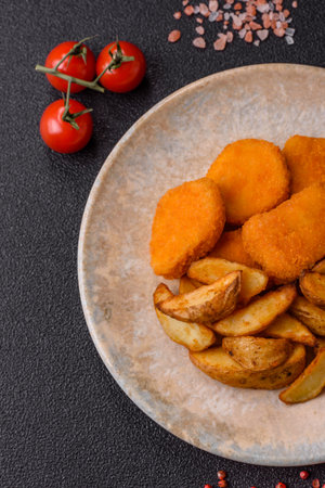 Crispy chicken nuggets, meat takeaway meal with salt and spices.の写真素材