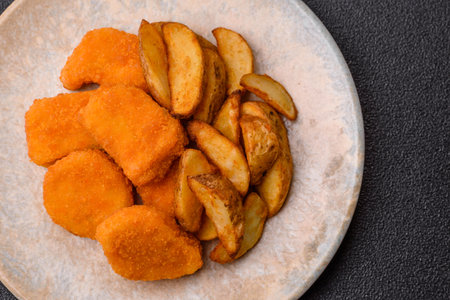 Crispy chicken nuggets, meat takeaway meal. Chicken nuggets, fast food, junk foodの写真素材