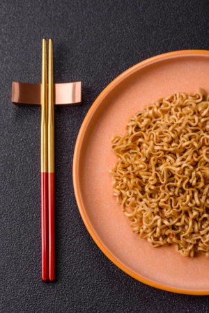 Instant noodles or ramen, Asian food, pasta with vegetables and spices. Noodles, takeaway food,...