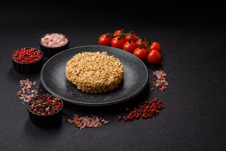 Instant noodles or ramen, Asian food, pasta with vegetables and spices. Noodles, takeaway food, instant mealの写真素材