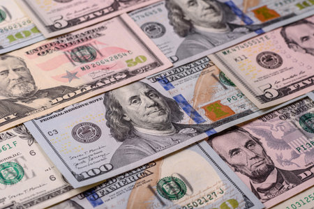 USA money, cash paper dollars, American business and financial transactions. Cash dollars in bills...