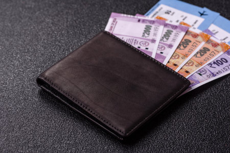 Indian money, rupee, paper banknotes, cash. Indian money for doing business, traveling