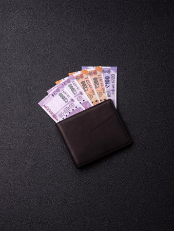 Indian money, rupee, paper banknotes, cash. Indian money for doing business, traveling