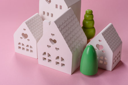 House, buying or selling real estate, concept background with money and piggy bank. Real estate, background for agency or for rentの写真素材