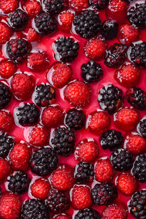 Pie, cheesecake with raspberries and blackberries, mascarpone cheese. Piece of cheesecake, sweet dessert with berriesの写真素材