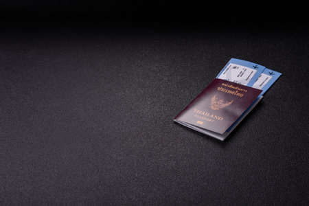 Thailand passport for traveling, flying and doing business. Thailand document, id for crossing the borderの写真素材
