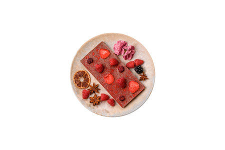 Bar sweet craft artisan chocolate with dried fruits made at home. Craft chocolate as a background...