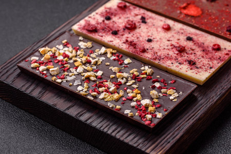 Bar sweet craft artisan chocolate with dried fruits made at home. Craft chocolate as a background for your designの写真素材