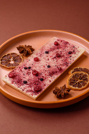 Bar sweet craft artisan chocolate with dried fruits made at home. Craft chocolate as a background for your designの写真素材