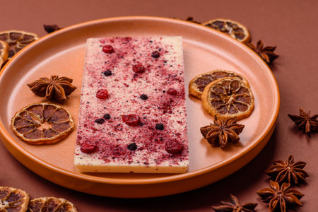 Bar sweet craft artisan chocolate with dried fruits made at home. Craft chocolate as a background for your designの写真素材