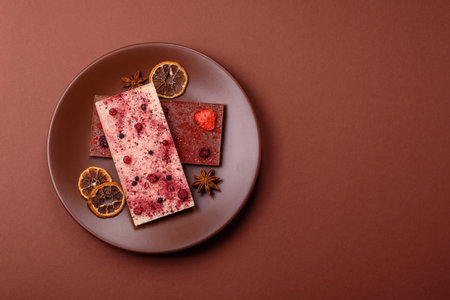 Bar sweet craft artisan chocolate with dried fruits made at home. Craft chocolate as a background for your designの写真素材