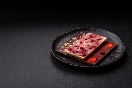Bar sweet craft artisan chocolate with dried fruits made at home. Craft chocolate as a background for your designの写真素材