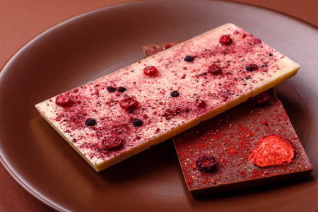 Bar sweet craft artisan chocolate with dried fruits made at home. Craft chocolate as a background for your designの写真素材