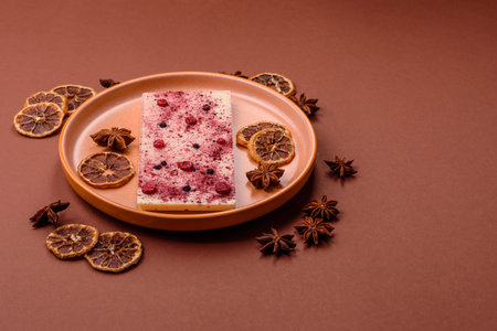 Bar sweet craft artisan chocolate with dried fruits made at home. Craft chocolate as a background for your designの写真素材