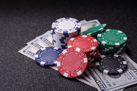 Casino chips, bets and gambling, risk to win or lose money. Betting chips as a background for your...