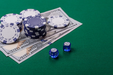 Dice game Craps in casino with chips, bets and risk. Craps game with all attributes as a background for your designの写真素材