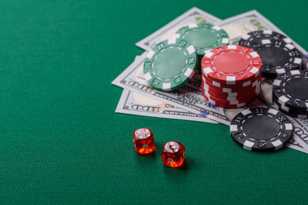 Dice game Craps in casino with chips, bets and risk. Craps game with all attributes as a background...