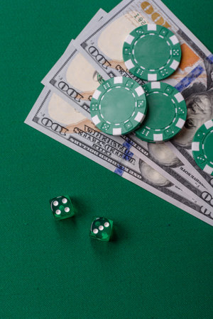 Dice game Craps in casino with chips, bets and risk. Craps game with all attributes as a background...