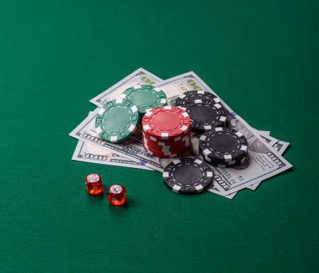Dice game Craps in casino with chips, bets and risk. Craps game with all attributes as a background...