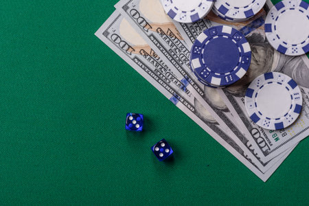Dice game Craps in casino with chips, bets and risk. Craps game with all attributes as a background...