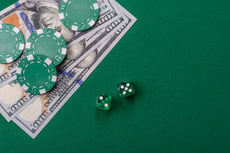 Dice game Craps in casino with chips, bets and risk. Craps game with all attributes as a background...