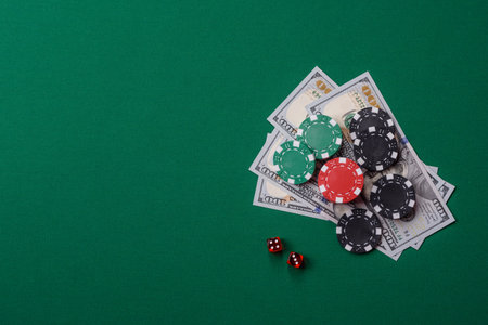 Dice game Craps in casino with chips, bets and risk. Craps game with all attributes as a background for your designの写真素材