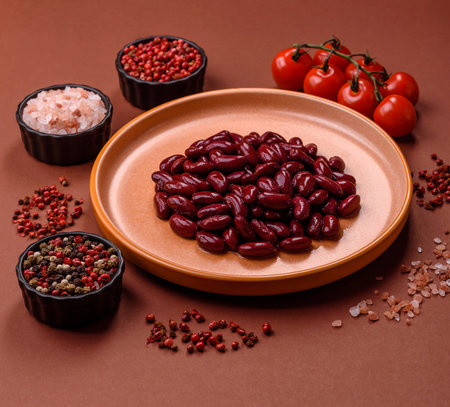 Red beans canned as an ingredient for cooking healthy or vegetarian food. Canned beans as a...