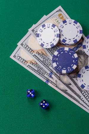 Dice game Craps in casino with chips, bets and risk. Craps game with all attributes as a background for your designの写真素材