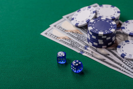 Dice game Craps in casino with chips, bets and risk. Craps game with all attributes as a background for your designの写真素材