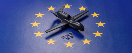drone unmanned autonomous technology of espionage and strikes on the enemy, Europe defense against invadersの写真素材