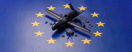 EU drone unmanned autonomous technology, Europe defense against invadersの写真素材