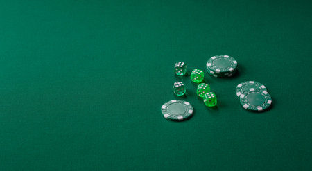 Dice poker game with chips, bets and risk. Dice poker as a background for your designの写真素材