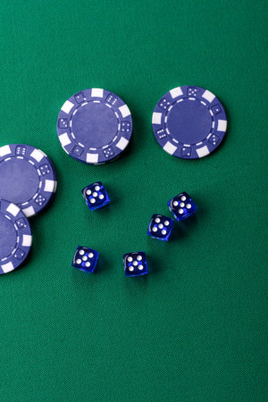 Dice poker game with chips, bets and risk in casino. Dice poker as a background for your design