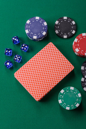 Dice poker game with chips, bets and risk in casino. Dice poker as a background for your design
