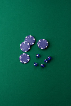 Dice poker game with chips, bets and risk in casino. Dice poker as a background for your designの写真素材